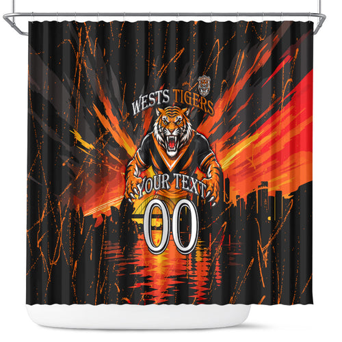 Personalised Wests Tigers City Of Rugby Shower Curtain Sydney City Skyline Illustration Sport Fan