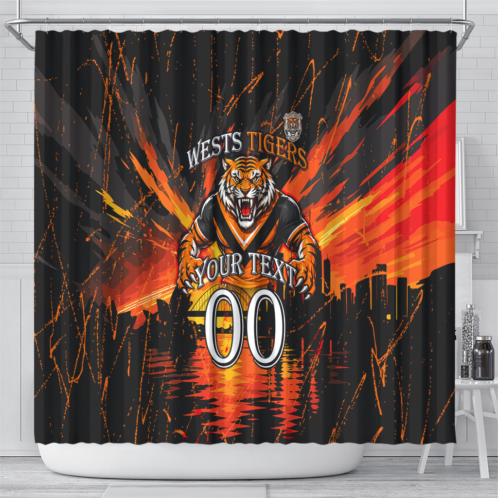 Personalised Wests Tigers City Of Rugby Shower Curtain Sydney City Skyline Illustration Sport Fan