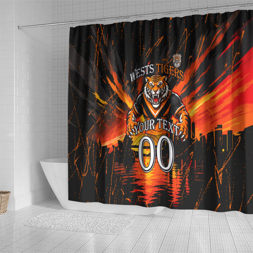 Personalised Wests Tigers City Of Rugby Shower Curtain Sydney City Skyline Illustration Sport Fan