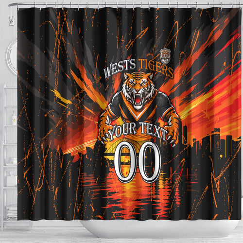 Personalised Wests Tigers City Of Rugby Shower Curtain Sydney City Skyline Illustration Sport Fan
