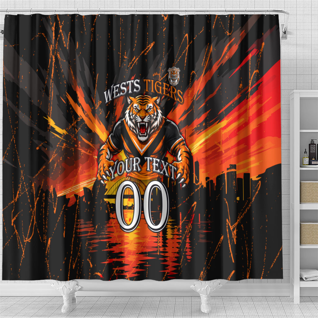 Personalised Wests Tigers City Of Rugby Shower Curtain Sydney City Skyline Illustration Sport Fan