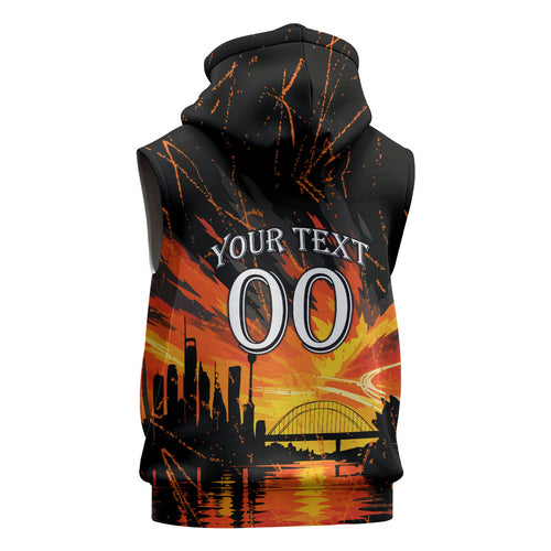 Personalised Wests Tigers City Of Rugby Sleeveless Hoodie Sydney City Skyline Illustration Sport Fan