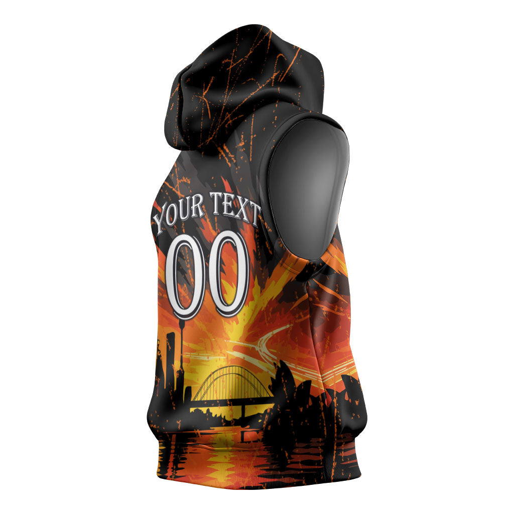 Personalised Wests Tigers City Of Rugby Sleeveless Hoodie Sydney City Skyline Illustration Sport Fan