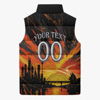 Personalised Wests Tigers City Of Rugby Sleeveless Puffer Jacket Sydney City Skyline Illustration Sport Fan