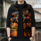 Personalised Wests Tigers City Of Rugby Sleeveless Puffer Jacket Sydney City Skyline Illustration Sport Fan