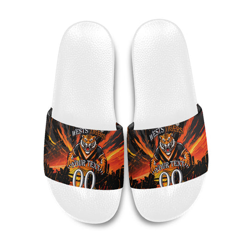 Personalised Wests Tigers City Of Rugby Slide Sandals Sydney City Skyline Illustration Sport Fan