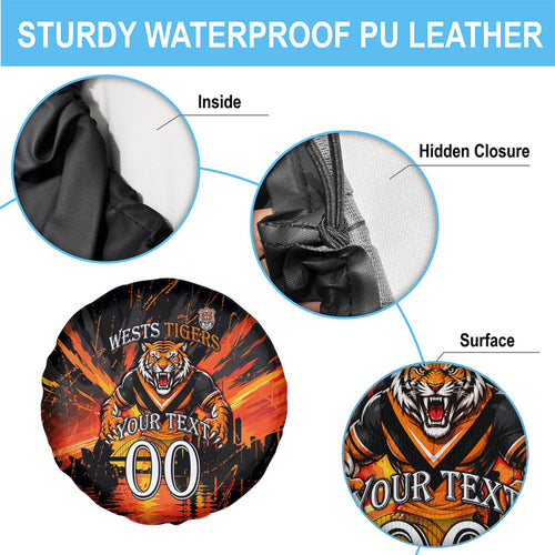 Personalised Wests Tigers City Of Rugby Spare Tire Cover Sydney City Skyline Illustration Sport Fan