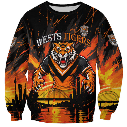 Personalised Wests Tigers City Of Rugby Sweatshirt Sydney City Skyline Illustration Sport Fan