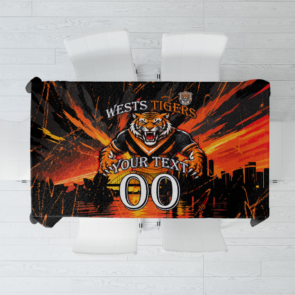 Personalised Wests Tigers City Of Rugby Tablecloth Sydney City Skyline Illustration Sport Fan