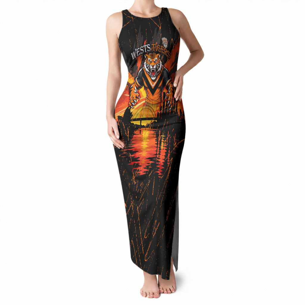 Personalised Wests Tigers City Of Rugby Tank Maxi Dress Sydney City Skyline Illustration Sport Fan