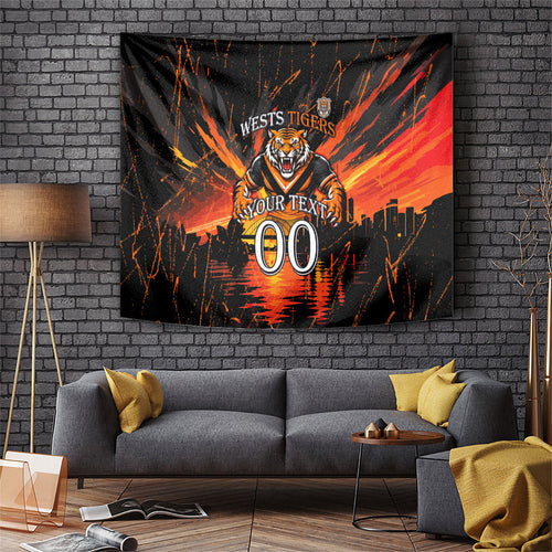 Personalised Wests Tigers City Of Rugby Tapestry Sydney City Skyline Illustration Sport Fan