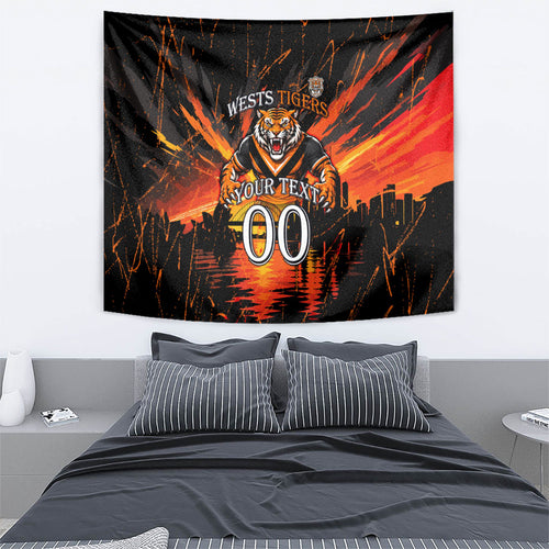 Personalised Wests Tigers City Of Rugby Tapestry Sydney City Skyline Illustration Sport Fan