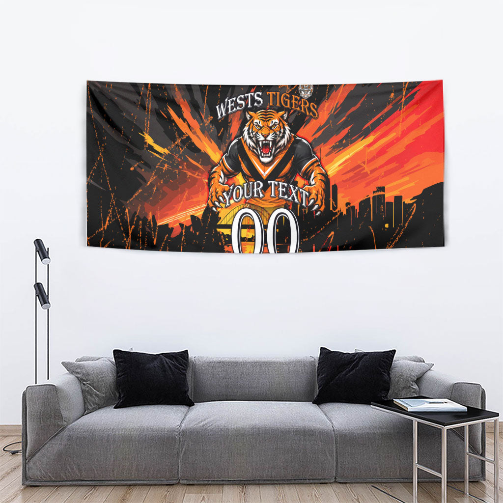 Personalised Wests Tigers City Of Rugby Tapestry Sydney City Skyline Illustration Sport Fan