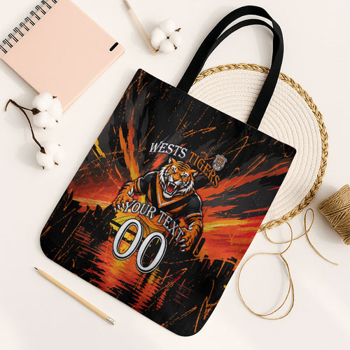 Personalised Wests Tigers City Of Rugby Tote Bag Sydney City Skyline Illustration Sport Fan