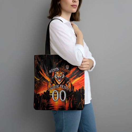 Personalised Wests Tigers City Of Rugby Tote Bag Sydney City Skyline Illustration Sport Fan