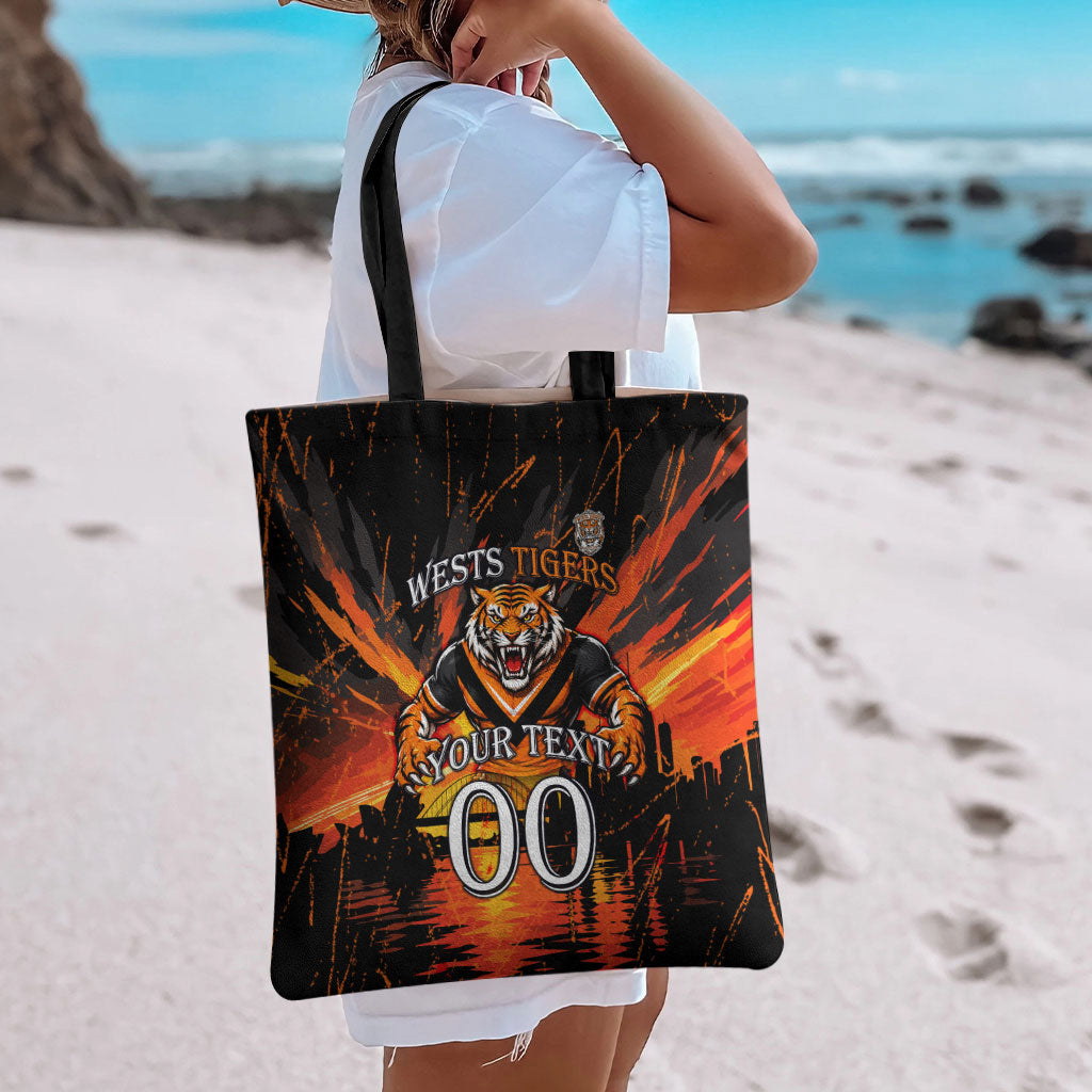 Personalised Wests Tigers City Of Rugby Tote Bag Sydney City Skyline Illustration Sport Fan