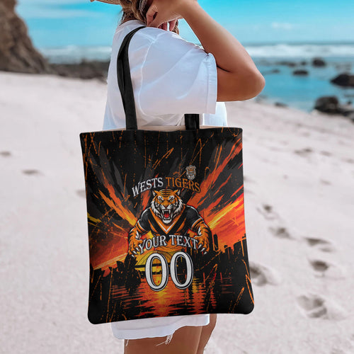 Personalised Wests Tigers City Of Rugby Tote Bag Sydney City Skyline Illustration Sport Fan