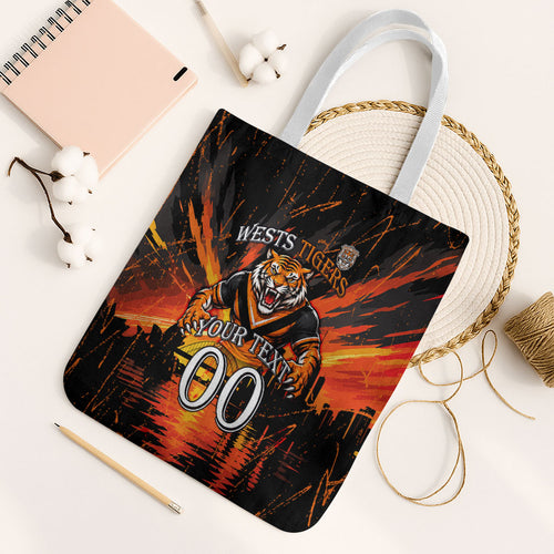 Personalised Wests Tigers City Of Rugby Tote Bag Sydney City Skyline Illustration Sport Fan