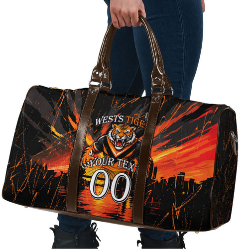 Personalised Wests Tigers City Of Rugby Travel Bag Sydney City Skyline Illustration Sport Fan