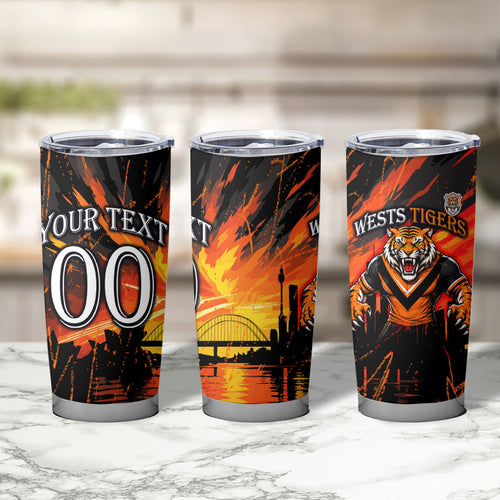 Personalised Wests Tigers City Of Rugby Tumbler Cup Sydney City Skyline Illustration Sport Fan
