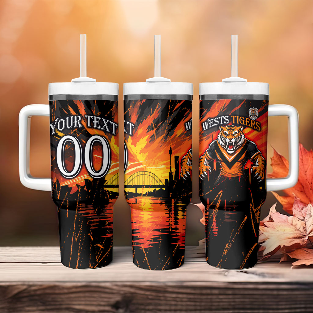 Personalised Wests Tigers City Of Rugby Tumbler With Handle Sydney City Skyline Illustration Sport Fan