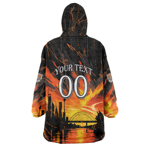 Personalised Wests Tigers City Of Rugby Wearable Blanket Hoodie Sydney City Skyline Illustration Sport Fan
