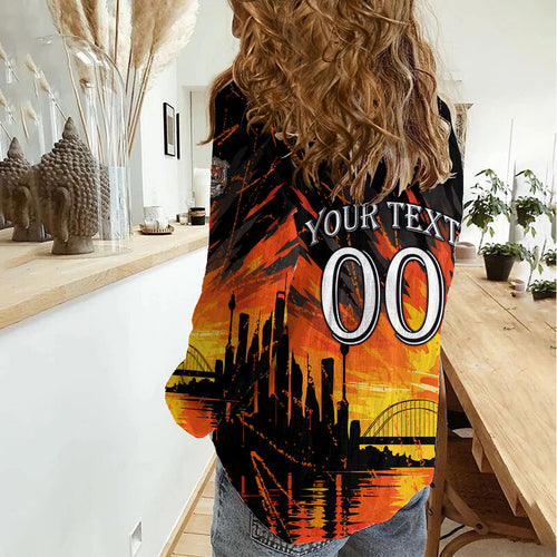 Personalised Wests Tigers City Of Rugby Women Casual Shirt Sydney City Skyline Illustration Sport Fan