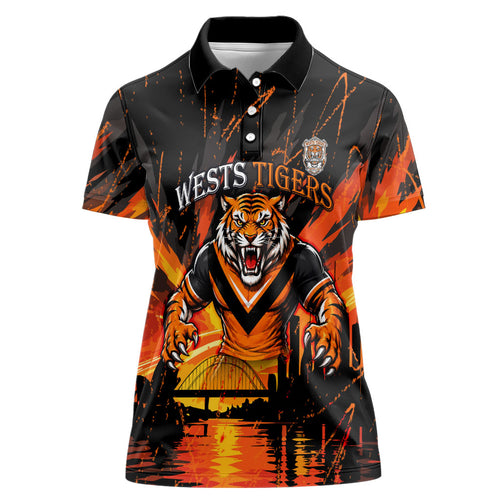 Personalised Wests Tigers City Of Rugby Women Polo Shirt Sydney City Skyline Illustration Sport Fan