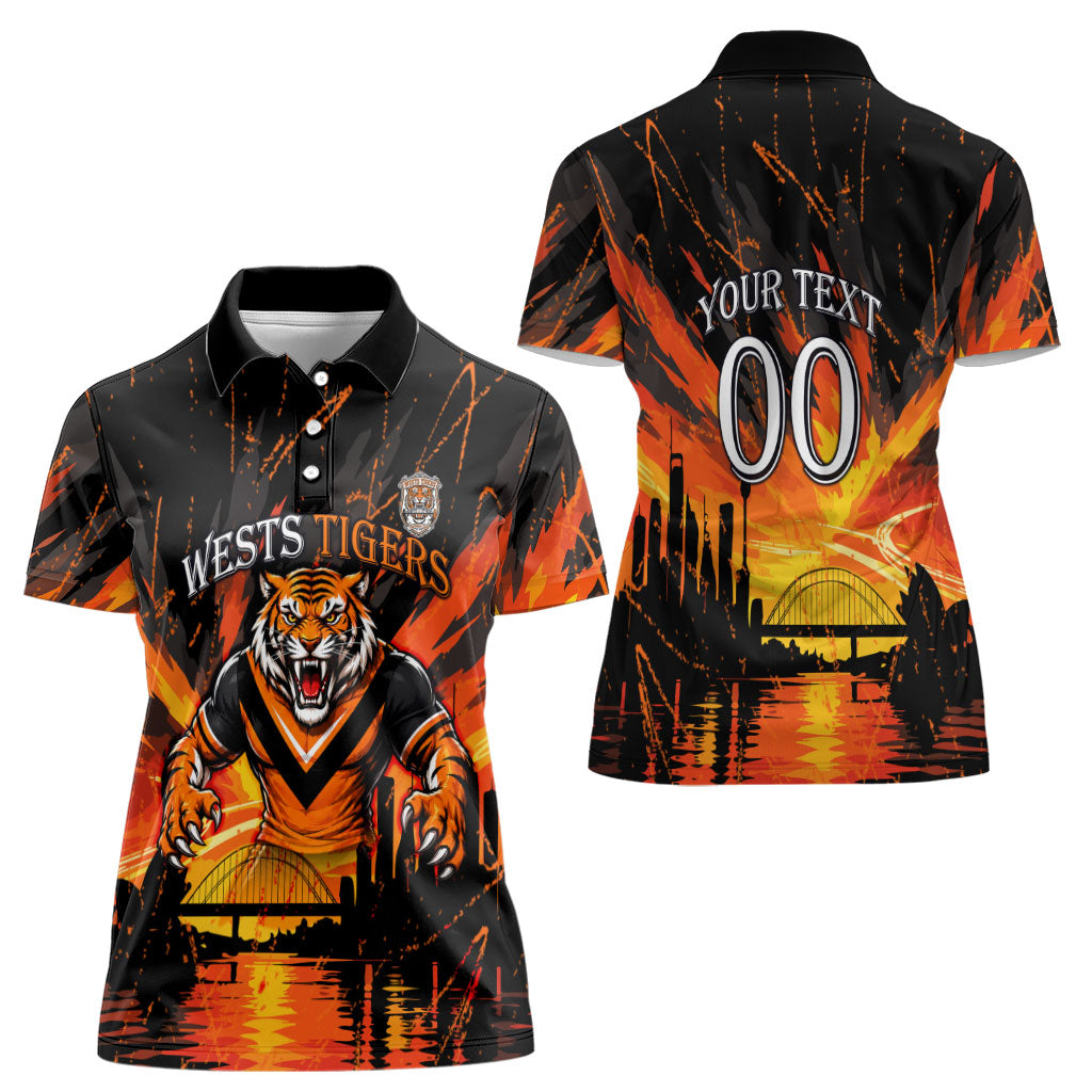 Personalised Wests Tigers City Of Rugby Women Polo Shirt Sydney City Skyline Illustration Sport Fan