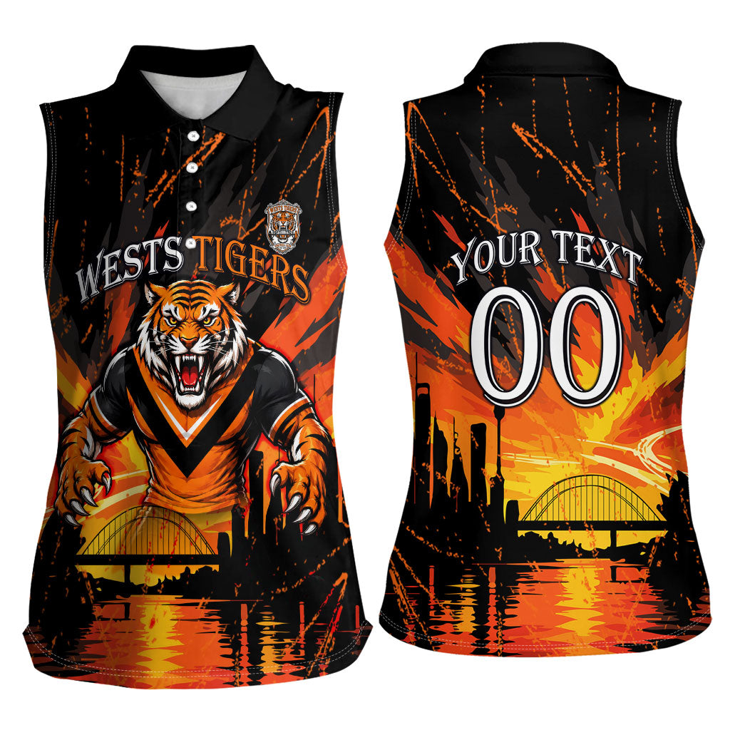 Personalised Wests Tigers City Of Rugby Women Sleeveless Polo Shirt Sydney City Skyline Illustration Sport Fan