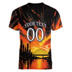 Personalised Wests Tigers City Of Rugby Women V-Neck T-Shirt Sydney City Skyline Illustration Sport Fan