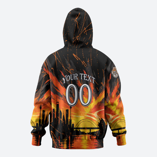 Personalised Wests Tigers City Of Rugby Zip Hoodie Sydney City Skyline Illustration Sport Fan