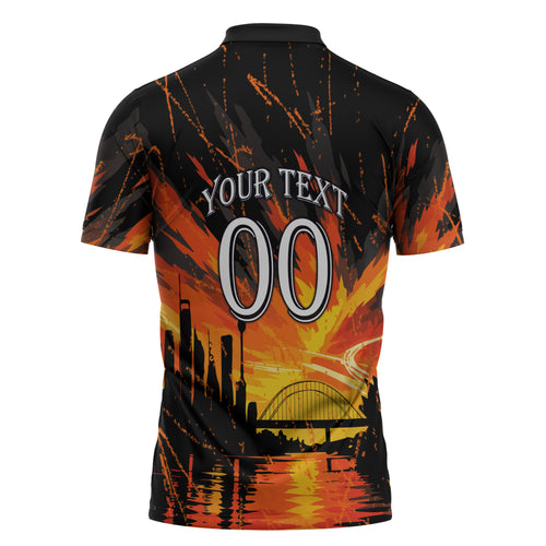 Personalised Wests Tigers City Of Rugby Zipper Polo Shirt Sydney City Skyline Illustration Sport Fan