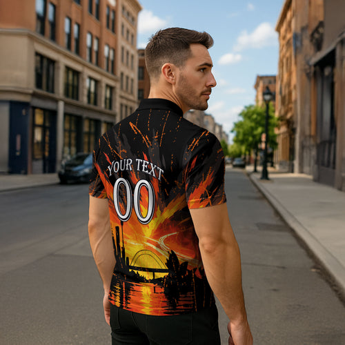 Personalised Wests Tigers City Of Rugby Zipper Polo Shirt Sydney City Skyline Illustration Sport Fan