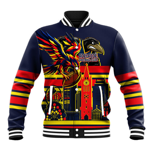 Personalised Adelaide Crows City Of Football Team Baseball Jacket Adelaide City Skyline Illustration Sport Fan