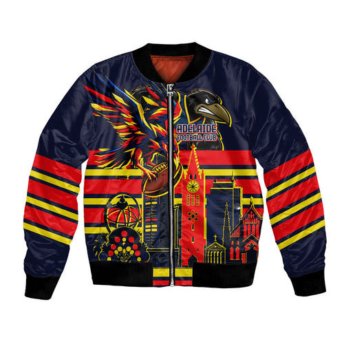 Personalised Adelaide Crows City Of Football Team Bomber Jacket Adelaide City Skyline Illustration Sport Fan
