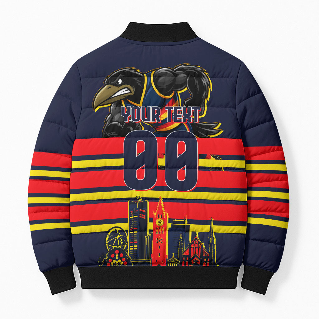 Personalised Adelaide Crows City Of Football Team Bomber Puffer Jacket Adelaide City Skyline Illustration Sport Fan
