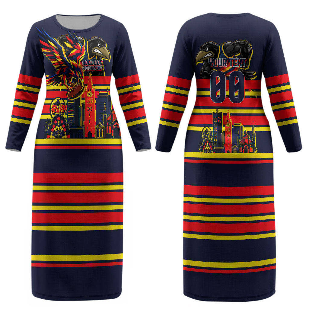 Personalised Adelaide Crows City Of Football Team Couples Matching Long Sleeve Bodycon Dress and Long Sleeve Button Shirt Adelaide City Skyline Illustration Sport Fan