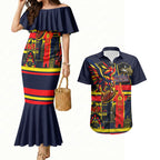 Personalised Adelaide Crows City Of Football Team Couples Matching Mermaid Dress and Hawaiian Shirt Adelaide City Skyline Illustration Sport Fan