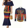 Personalised Adelaide Crows City Of Football Team Couples Matching Mermaid Dress and Long Sleeve Button Shirt Adelaide City Skyline Illustration Sport Fan