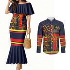 Personalised Adelaide Crows City Of Football Team Couples Matching Mermaid Dress and Long Sleeve Button Shirt Adelaide City Skyline Illustration Sport Fan