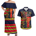 Personalised Adelaide Crows City Of Football Team Couples Matching Off Shoulder Maxi Dress and Hawaiian Shirt Adelaide City Skyline Illustration Sport Fan