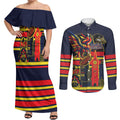 Personalised Adelaide Crows City Of Football Team Couples Matching Off Shoulder Maxi Dress and Long Sleeve Button Shirt Adelaide City Skyline Illustration Sport Fan