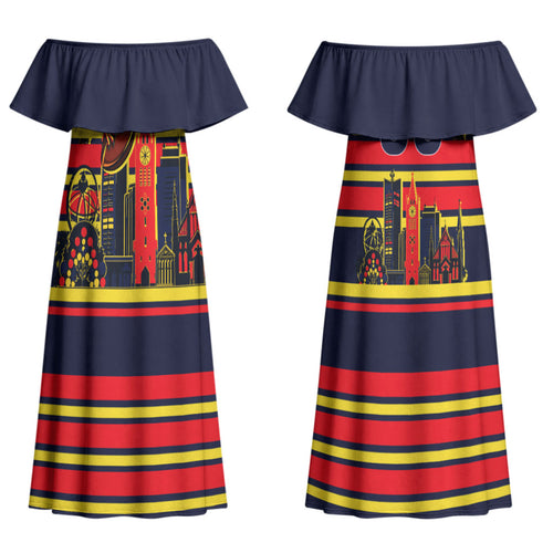 Personalised Adelaide Crows City Of Football Team Couples Matching Off Shoulder Maxi Dress and Long Sleeve Button Shirt Adelaide City Skyline Illustration Sport Fan