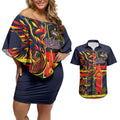 Personalised Adelaide Crows City Of Football Team Couples Matching Off Shoulder Short Dress and Hawaiian Shirt Adelaide City Skyline Illustration Sport Fan