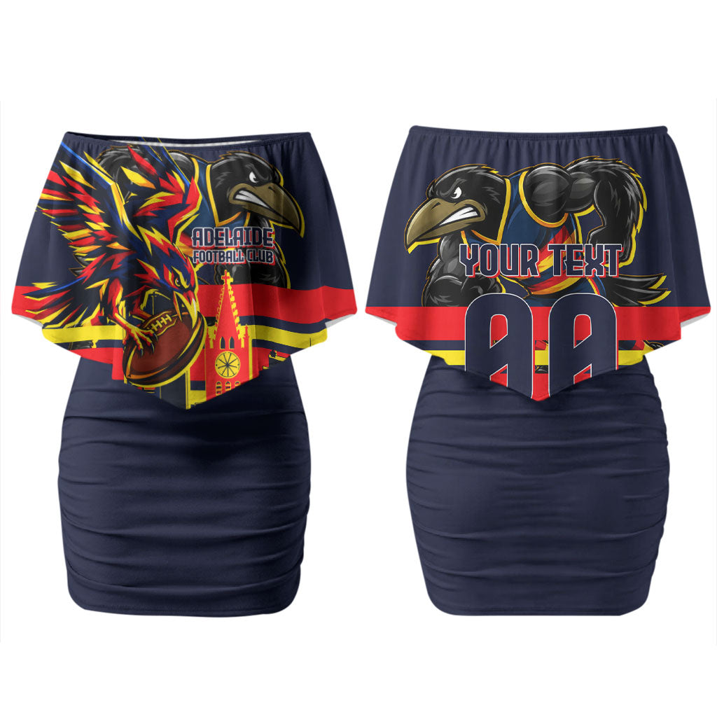 Personalised Adelaide Crows City Of Football Team Couples Matching Off Shoulder Short Dress and Hawaiian Shirt Adelaide City Skyline Illustration Sport Fan