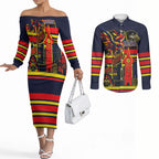 Personalised Adelaide Crows City Of Football Team Couples Matching Off The Shoulder Long Sleeve Dress and Long Sleeve Button Shirt Adelaide City Skyline Illustration Sport Fan