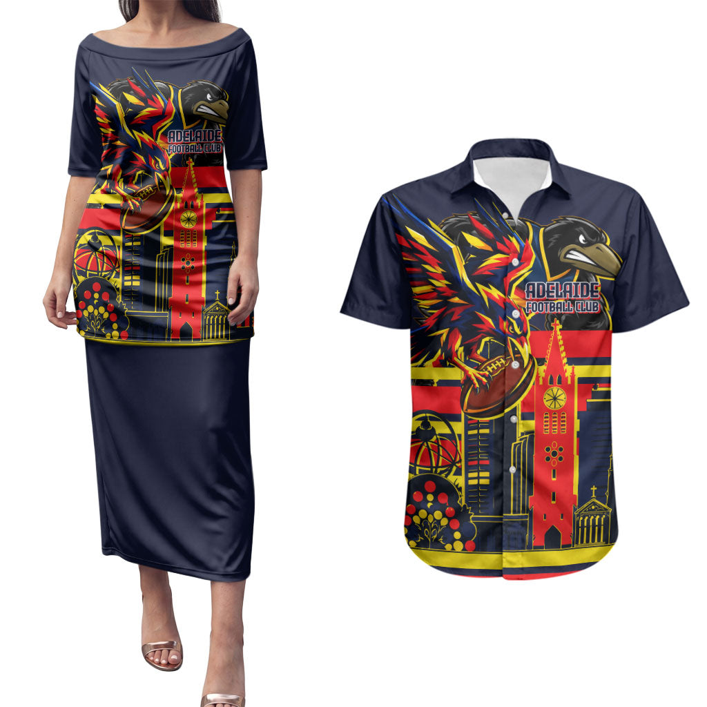 Personalised Adelaide Crows City Of Football Team Couples Matching Puletasi and Hawaiian Shirt Adelaide City Skyline Illustration Sport Fan