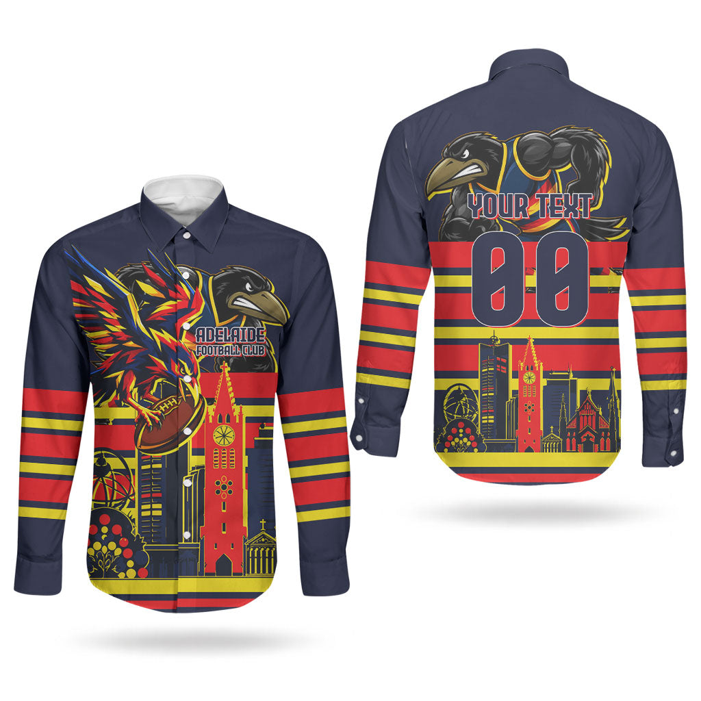 Personalised Adelaide Crows City Of Football Team Couples Matching Puletasi and Long Sleeve Button Shirt Adelaide City Skyline Illustration Sport Fan