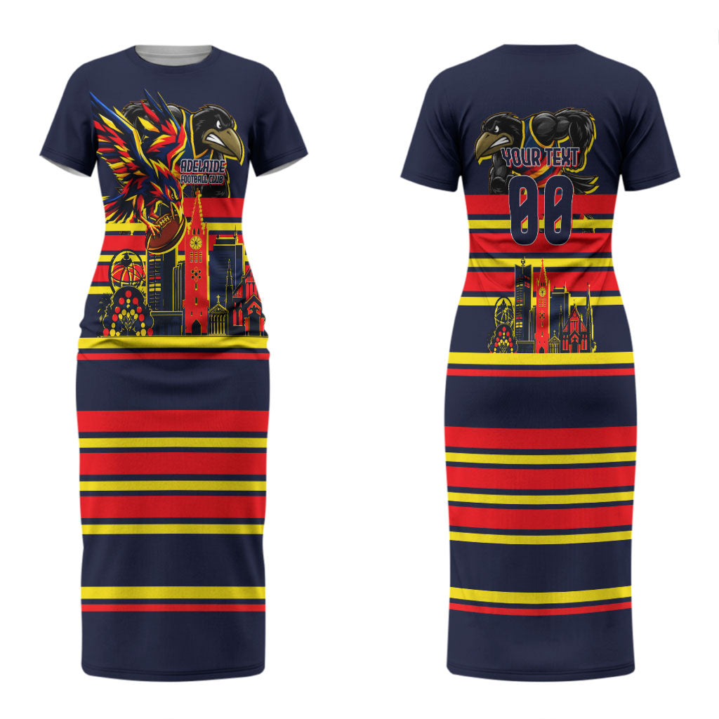 Personalised Adelaide Crows City Of Football Team Couples Matching Short Sleeve Bodycon Dress and Hawaiian Shirt Adelaide City Skyline Illustration Sport Fan